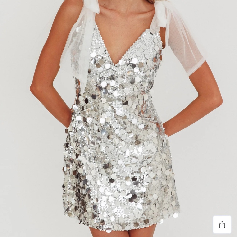 Silver Sequin Mini Dress with Sheer Straps